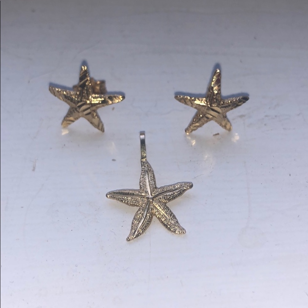 14k Starfish earring and pendant set